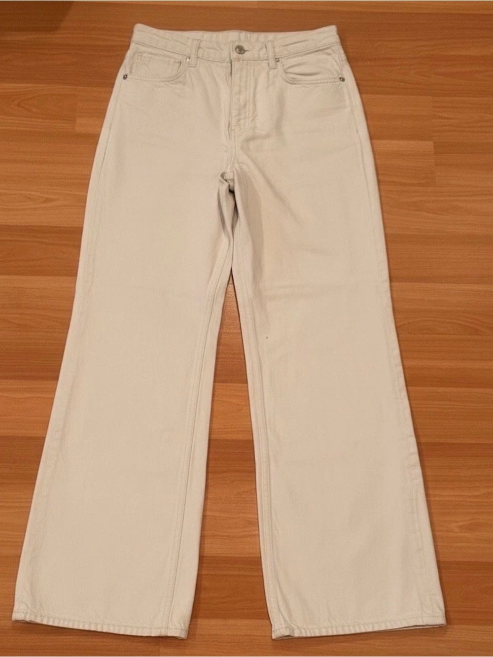Zara Women’s Wide Leg Jeans US 8 EU 40 Ecru Cream 100% Cotton High Waisted